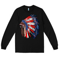 Black american flag indian headdress Long Sleeve Tee - RanaPortraitStore