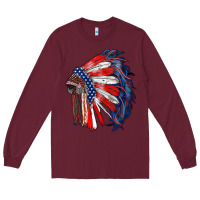 Burgundy american flag indian headdress Long Sleeve Tee - RanaPortraitStore