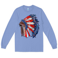 Colony Blue american flag indian headdress Long Sleeve Tee - RanaPortraitStore