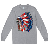 Heather Grey american flag indian headdress Long Sleeve Tee - RanaPortraitStore