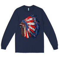 Navy american flag indian headdress Long Sleeve Tee - RanaPortraitStore