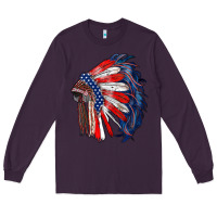 Plum american flag indian headdress Long Sleeve Tee - RanaPortraitStore