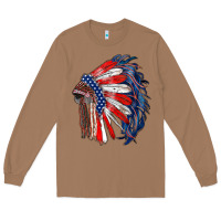 Toasted Coconut american flag indian headdress Long Sleeve Tee - RanaPortraitStore