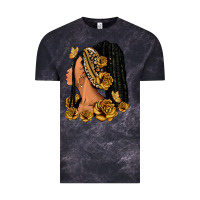 Cloud Black Gold roses afro woman Vintage Tee - RanaPortraitStore