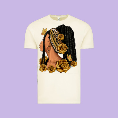 Vintage Tee Gold roses afro woman