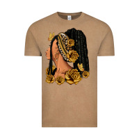 Vintage Coffee Gold roses afro woman Vintage Tee - RanaPortraitStore