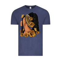 Vintage Denim Gold roses afro woman Vintage Tee - RanaPortraitStore