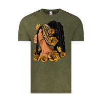 Vintage Olive Gold roses afro woman Vintage Tee - RanaPortraitStore