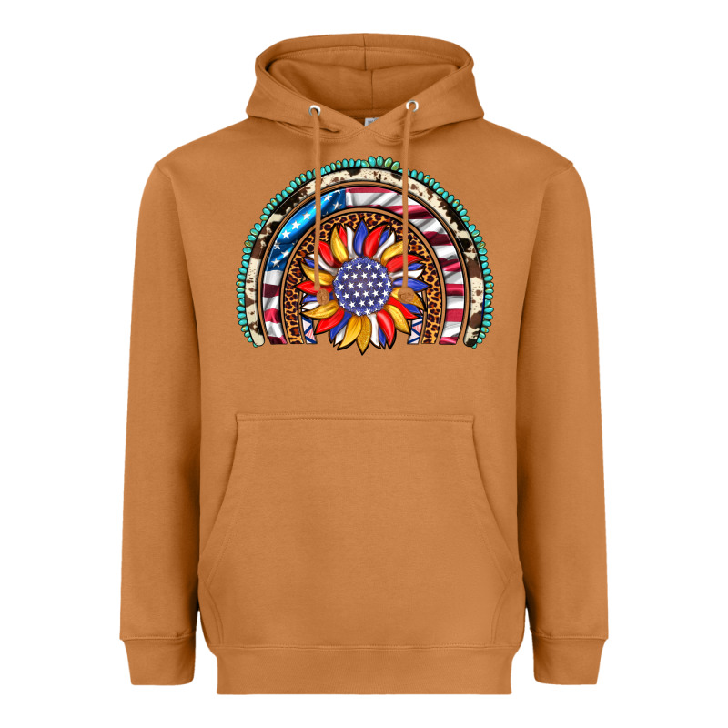 Sunflower American Flag Leopard Gemstone Cowhide Rainbow Heavyweight Hoodie by Artiststas | Teevron