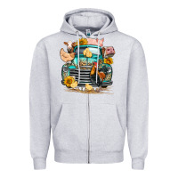 Heather Grey farm truck farm animals Zipper Hoodie - FaDigitalArtStudio