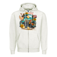 Oatmeal Heather farm truck farm animals Zipper Hoodie - FaDigitalArtStudio