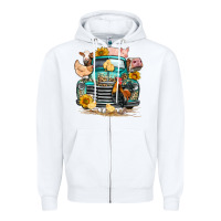 White farm truck farm animals Zipper Hoodie - FaDigitalArtStudio