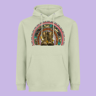 Soldier Boots Camouflage Leopard Gemstone Rainbow Heavyweight Hoodie Designed By Artiststas