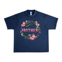 Navy Mother With Floral Wreath Urban Heavy Tee - RanaPortraitStore