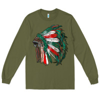 Army Green mexican flag indian headdress Long Sleeve Tee - RanaPortraitStore