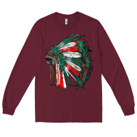 Burgundy mexican flag indian headdress Long Sleeve Tee - RanaPortraitStore