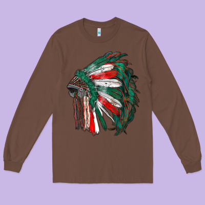 Mexican Flag Indian Headdress Long Sleeve Tee Designed By Ranaportraitstore