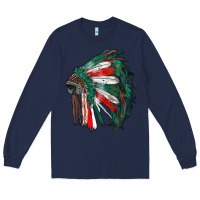 Navy mexican flag indian headdress Long Sleeve Tee - RanaPortraitStore