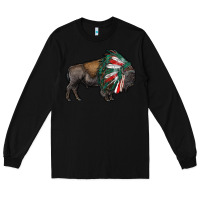 Black mexican bison with indian headdress Long Sleeve Tee - RanaPortraitStore