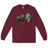 Burgundy mexican bison with indian headdress Long Sleeve Tee - RanaPortraitStore