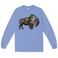 Colony Blue mexican bison with indian headdress Long Sleeve Tee - RanaPortraitStore
