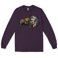 Plum mexican bison with indian headdress Long Sleeve Tee - RanaPortraitStore