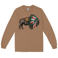 Toasted Coconut mexican bison with indian headdress Long Sleeve Tee - RanaPortraitStore