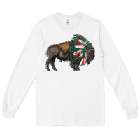 White mexican bison with indian headdress Long Sleeve Tee - RanaPortraitStore