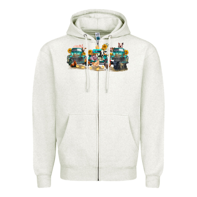 Western Farm Trucks Farm Animals Zipper Hoodie by FaDigitalArtStudio | Teevron