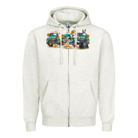 Oatmeal Heather western farm trucks farm animals Zipper Hoodie - FaDigitalArtStudio