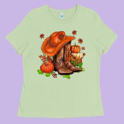 Fall Pumpkins  Cowgirl  And Roses Ladies Tee Designed By Adodesignshop