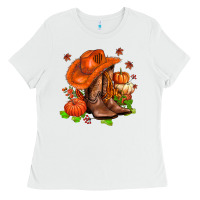 White fall pumpkins  cowgirl  and roses Ladies Tee - AdoDesignShop