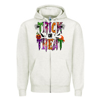 Oatmeal Heather trick or treat Zipper Hoodie - RacoonDesign