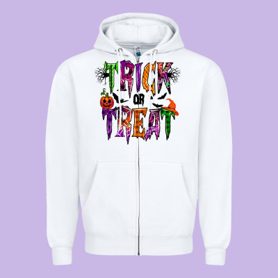 Trick Or Treat Zipper Hoodie Designed By Racoondesign
