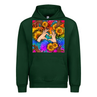 Forest Green Heart And Sunflowers With Neon Leopard Patterns Urban Hoodie - BundleAndBundleShop