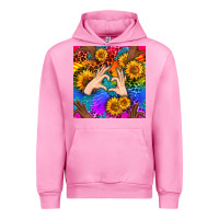 Fuchsia Pink Heart And Sunflowers With Neon Leopard Patterns Urban Hoodie - BundleAndBundleShop