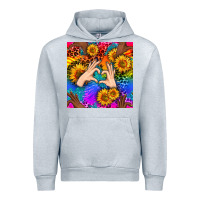 Heather Grey Heart And Sunflowers With Neon Leopard Patterns Urban Hoodie - BundleAndBundleShop