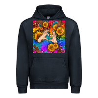 Navy Heart And Sunflowers With Neon Leopard Patterns Urban Hoodie - BundleAndBundleShop