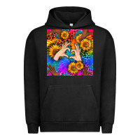 Pigment Black Heart And Sunflowers With Neon Leopard Patterns Urban Hoodie - BundleAndBundleShop