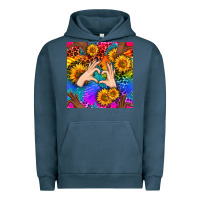 Pigment Midnight Navy Heart And Sunflowers With Neon Leopard Patterns Urban Hoodie - BundleAndBundleShop