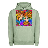 Pigment Oil Green Heart And Sunflowers With Neon Leopard Patterns Urban Hoodie - BundleAndBundleShop
