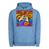 Pigment Pebble Blue Heart And Sunflowers With Neon Leopard Patterns Urban Hoodie - BundleAndBundleShop