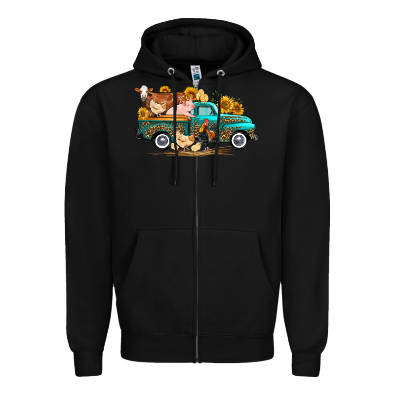 Western Farm Truck Farm Animals Zipper Hoodie by FaDigitalArtStudio | Teevron