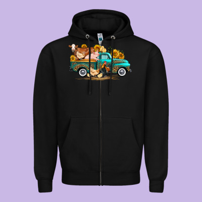 Western Farm Truck Farm Animals Zipper Hoodie Designed By Fadigitalartstudio
