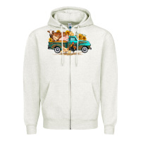 Oatmeal Heather western farm truck farm animals Zipper Hoodie - FaDigitalArtStudio