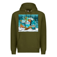 Army Green winter coffee cups with gnome Premium Hoodie - NancyCooperArtShop