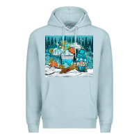 Blue Mist winter coffee cups with gnome Premium Hoodie - NancyCooperArtShop
