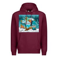 Burgundy winter coffee cups with gnome Premium Hoodie - NancyCooperArtShop