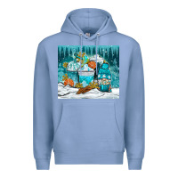 Colony Blue winter coffee cups with gnome Premium Hoodie - NancyCooperArtShop