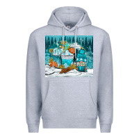 Heather Grey winter coffee cups with gnome Premium Hoodie - NancyCooperArtShop